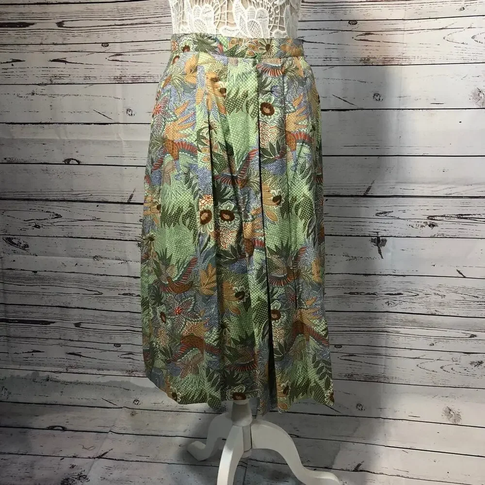 Vintage AGILE tropical Blouse & midi skirt set in green both medium